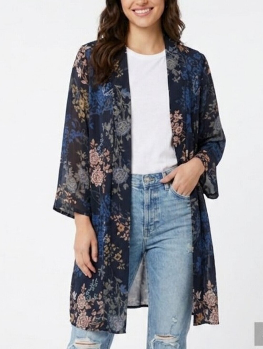 Tahari Floral Open-Front Kimono